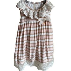 Romantic lace pearl collar‎ baby dress pink stripe cottagecore Roana 12M